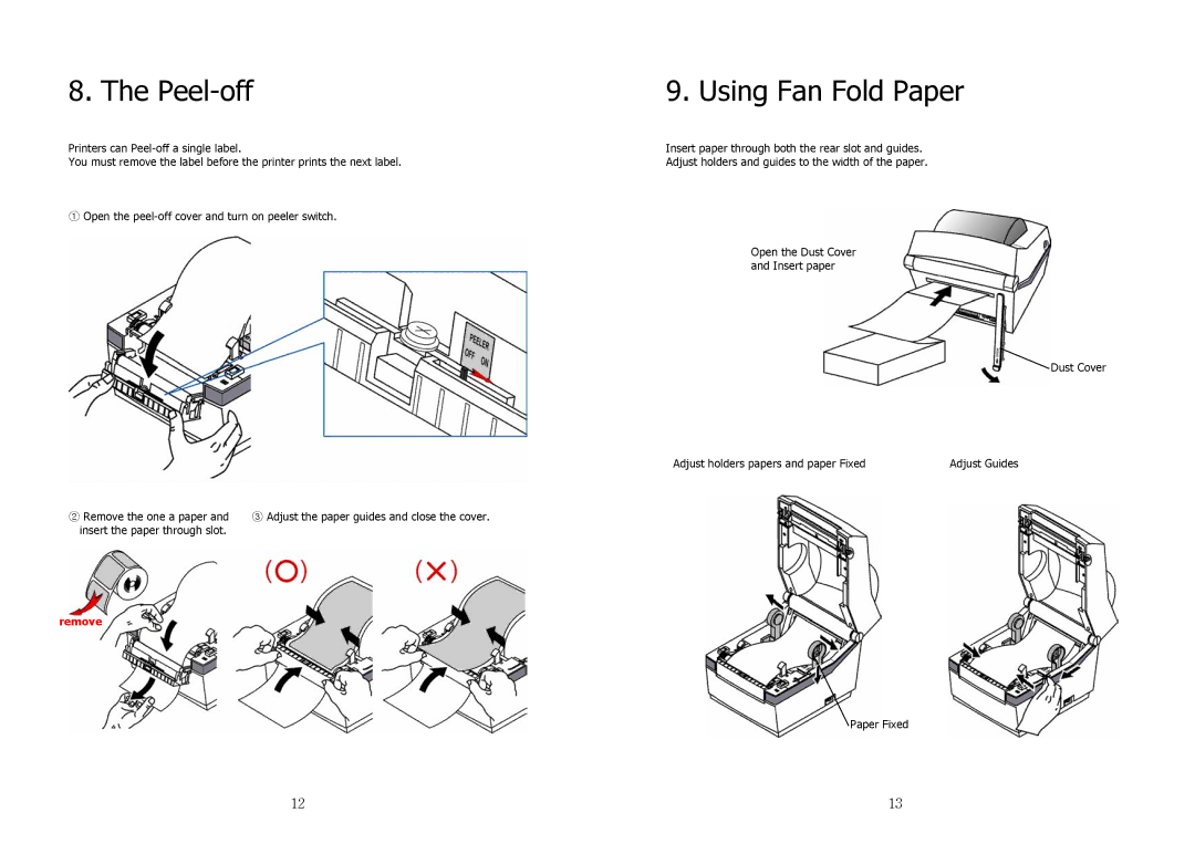 Samsung JE68-00131B manual Peel-off, Using Fan Fold Paper 