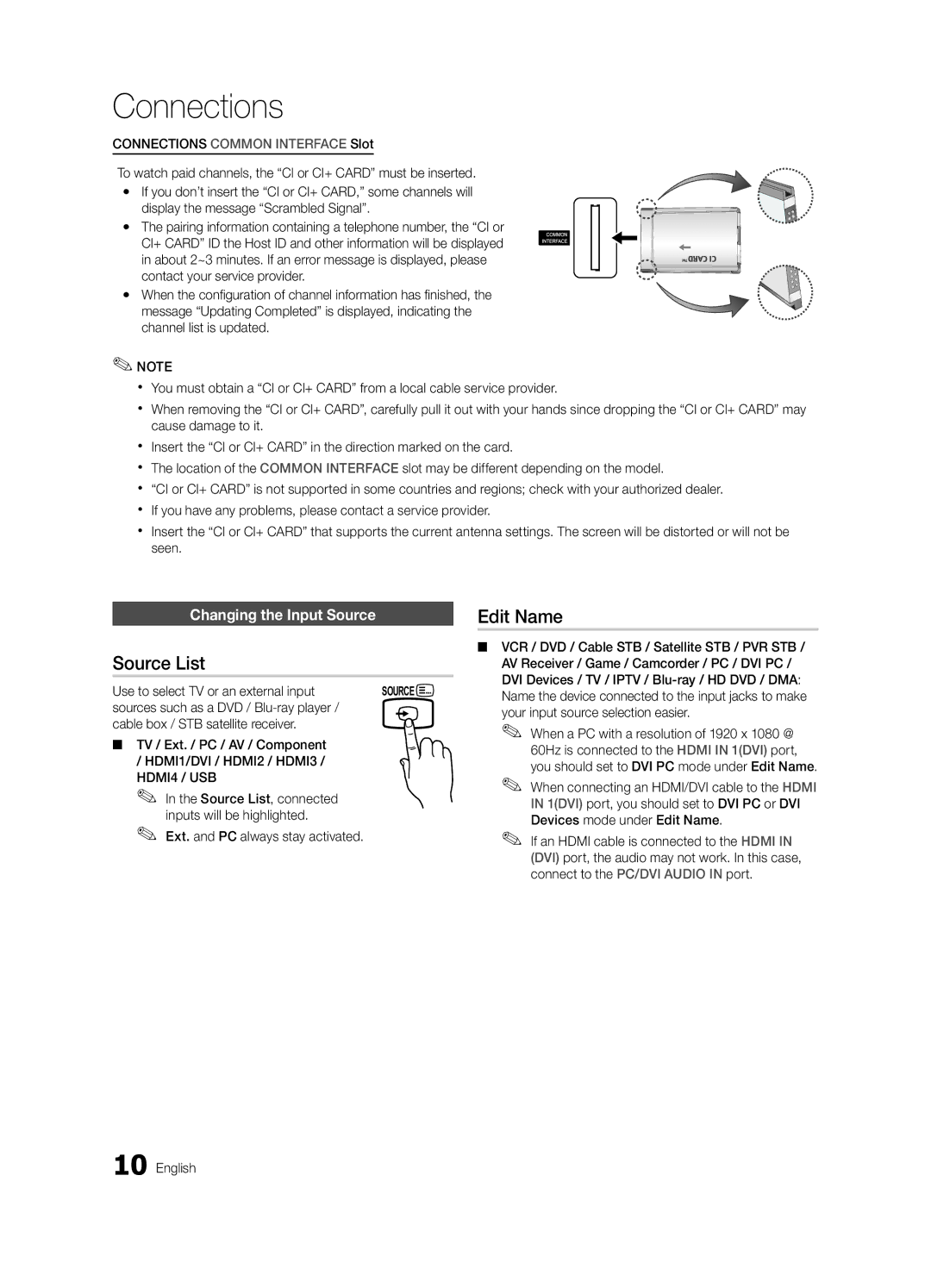 Samsung K-26 user manual Source List, Edit Name, Changing the Input Source, Use to select TV or an external input 