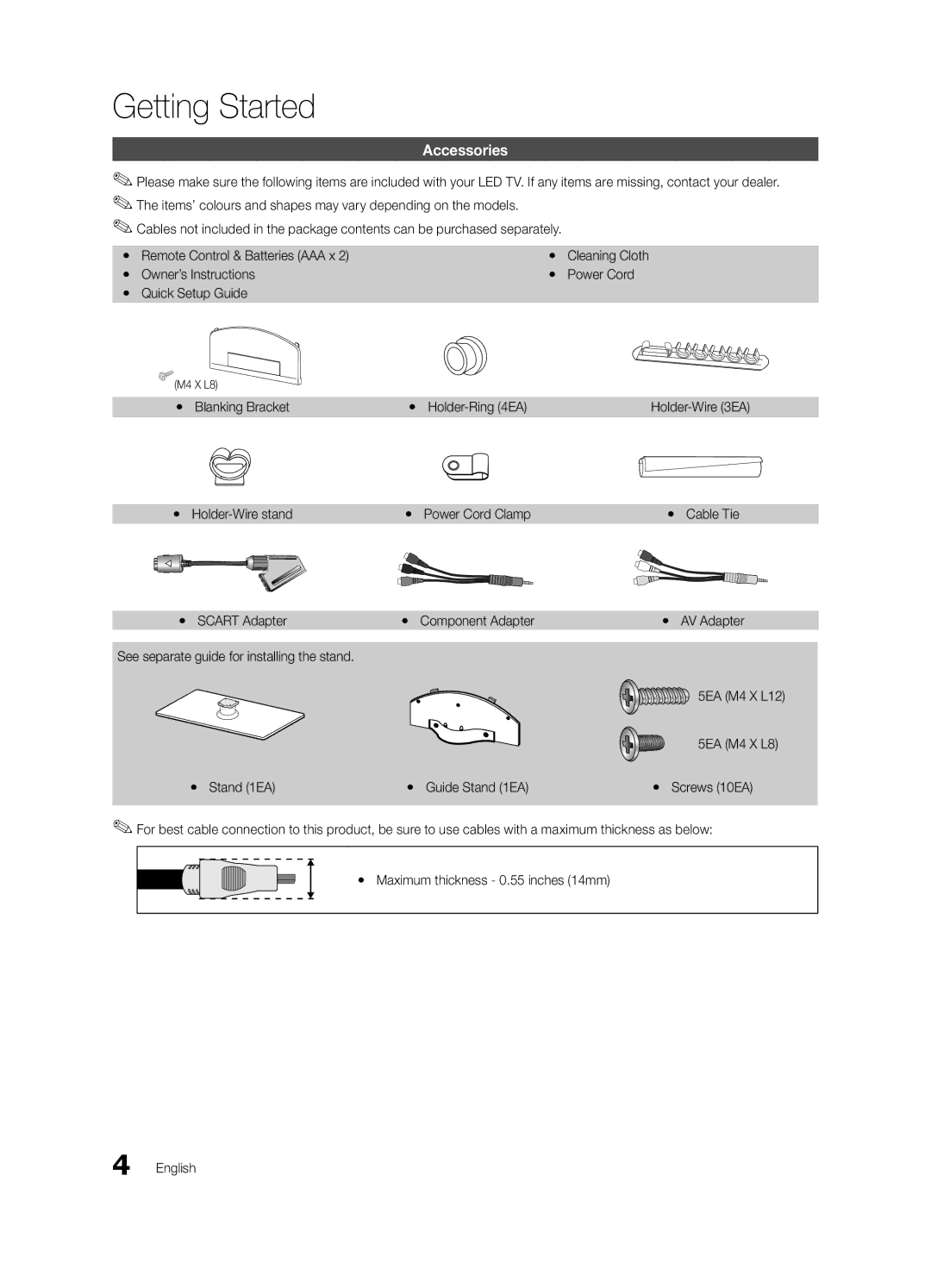 Samsung K-26 user manual Accessories, Yy Blanking Bracket Yy Holder-Ring 4EA, Yy Holder-Wire stand Yy Power Cord Clamp 