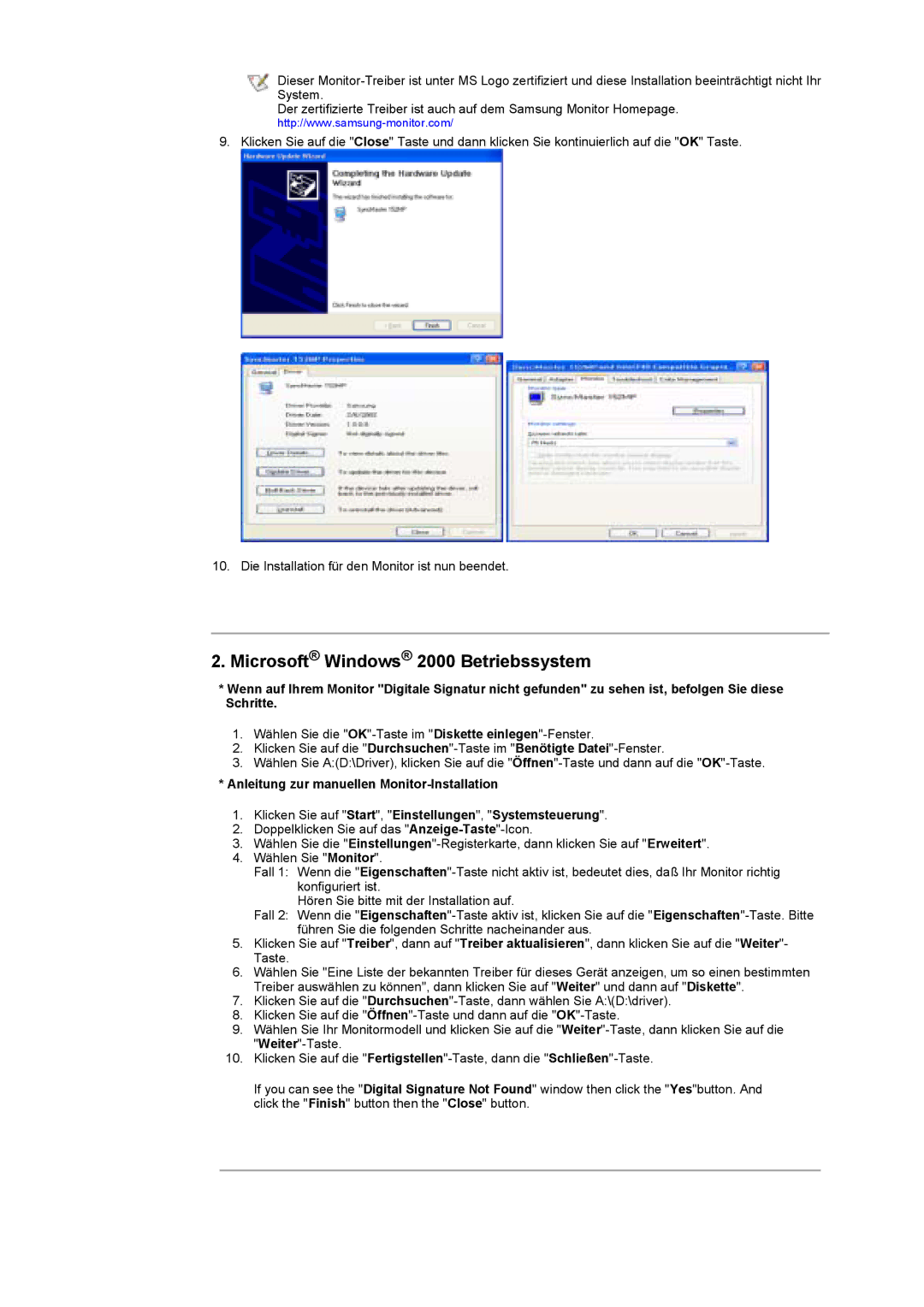 Samsung KD17ASSS/EDC manual Microsoft Windows 2000 Betriebssystem 