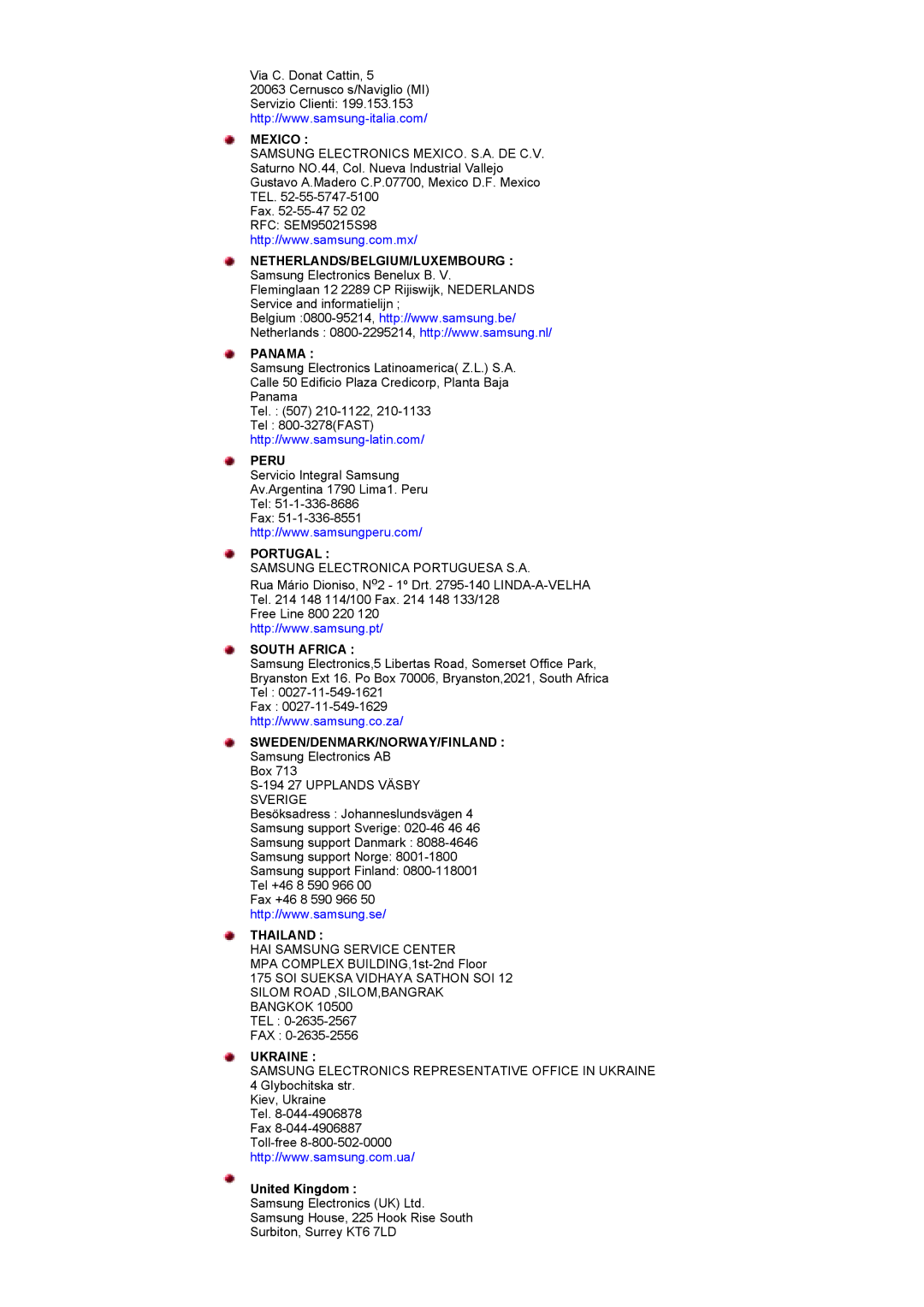 Samsung KD17ASSS/EDC manual Mexico, United Kingdom 