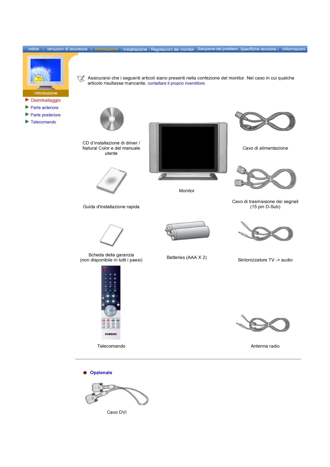 Samsung KD17ASSS/EDC manual Disimballaggio, Opzionale 