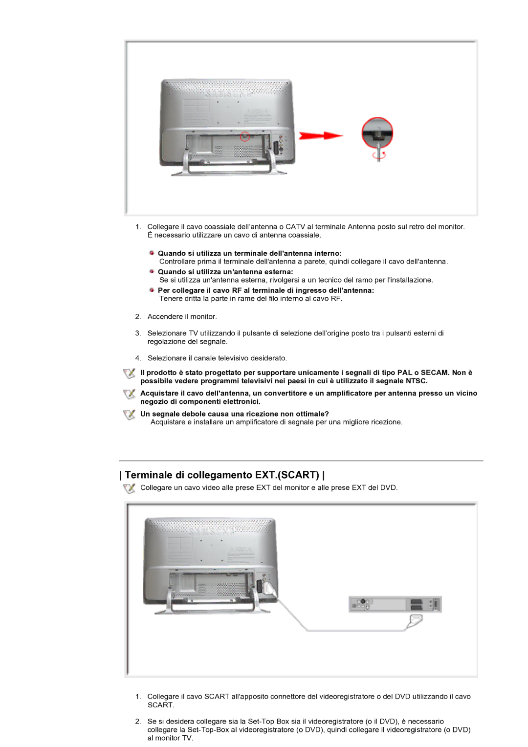 Samsung KD17ASSS/EDC manual Terminale di collegamento EXT.SCART, Quando si utilizza un terminale dellantenna interno 