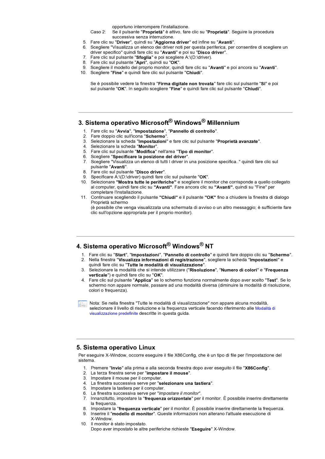 Samsung KD17ASSS/EDC manual Sistema operativo Microsoft Windows Millennium, Sistema operativo Microsoft Windows NT 