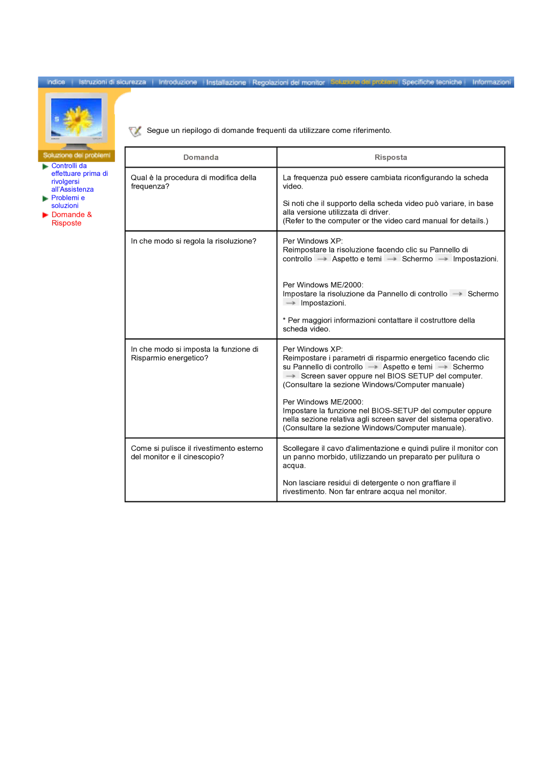 Samsung KD17ASSS/EDC manual Domande Risposte, Domanda Risposta 