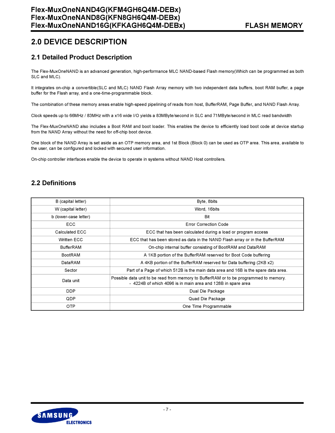 Samsung KFKAGH6Q4M, KFN8GH6Q4M, KFM4GH6Q4M warranty Detailed Product Description, Definitions 