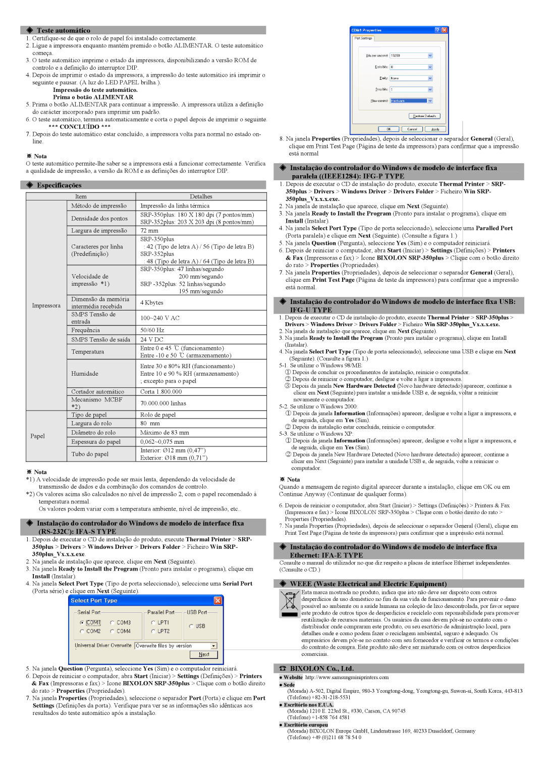 Samsung KN04-00010A user manual Teste automático, Especificações, RS-232C IFA-S Type, Concluído 