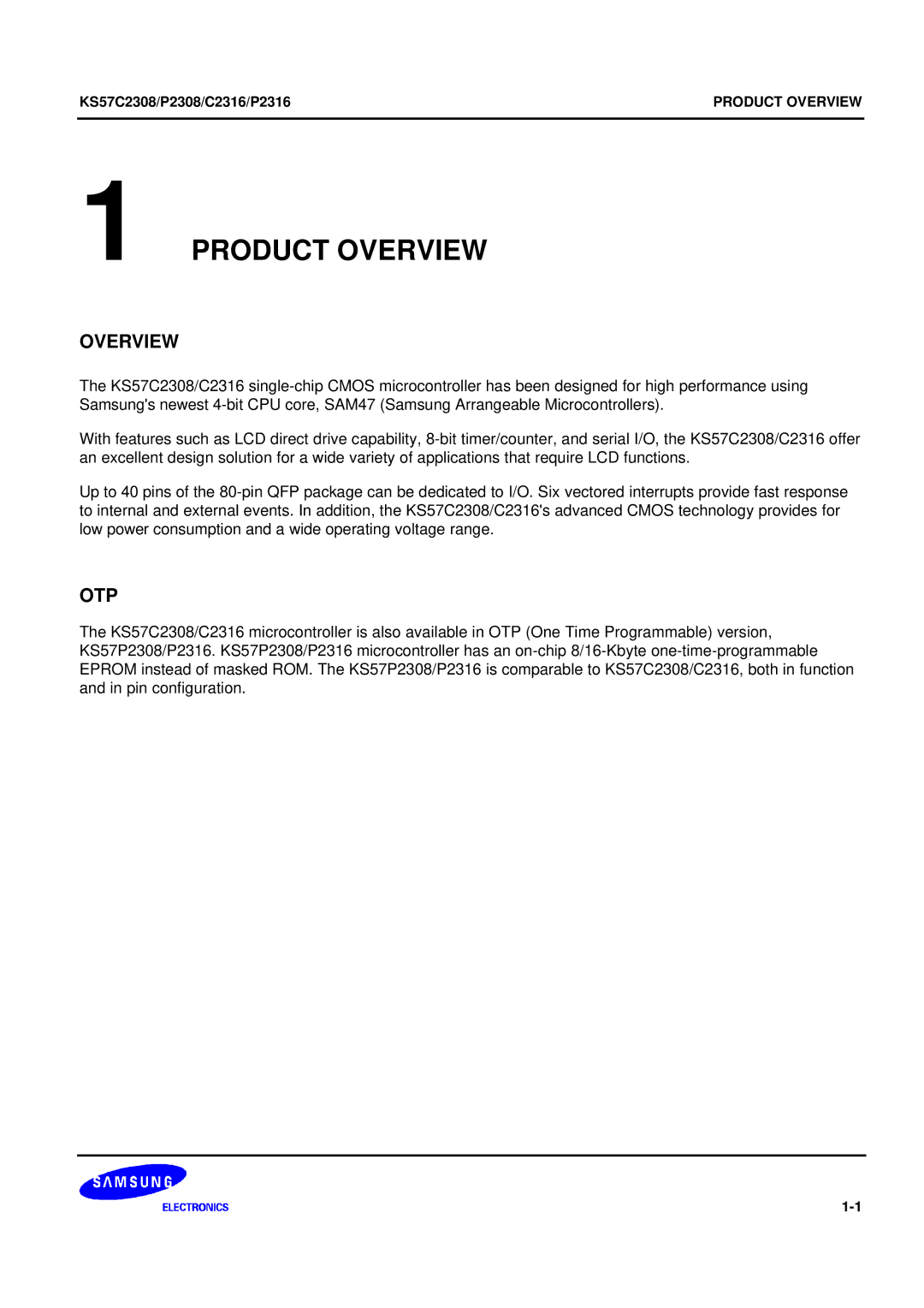 Samsung KS57C2308 manual Product Overview 