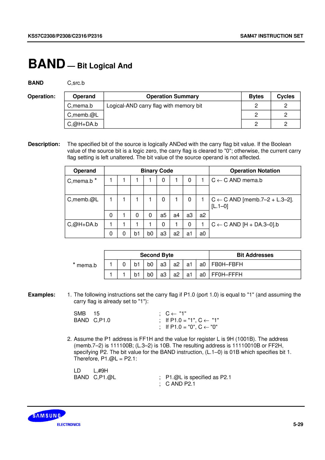 Samsung KS57C2308 manual Band Bit Logical, SMB Band, Band C,P1.@L 