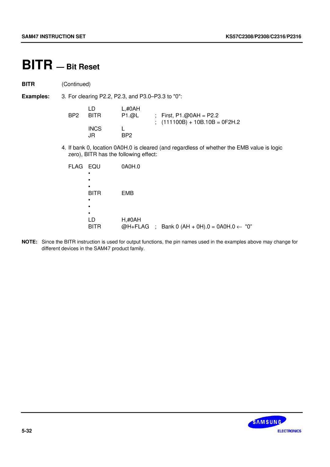 Samsung KS57C2308 manual BP2 Bitr, Incs BP2 