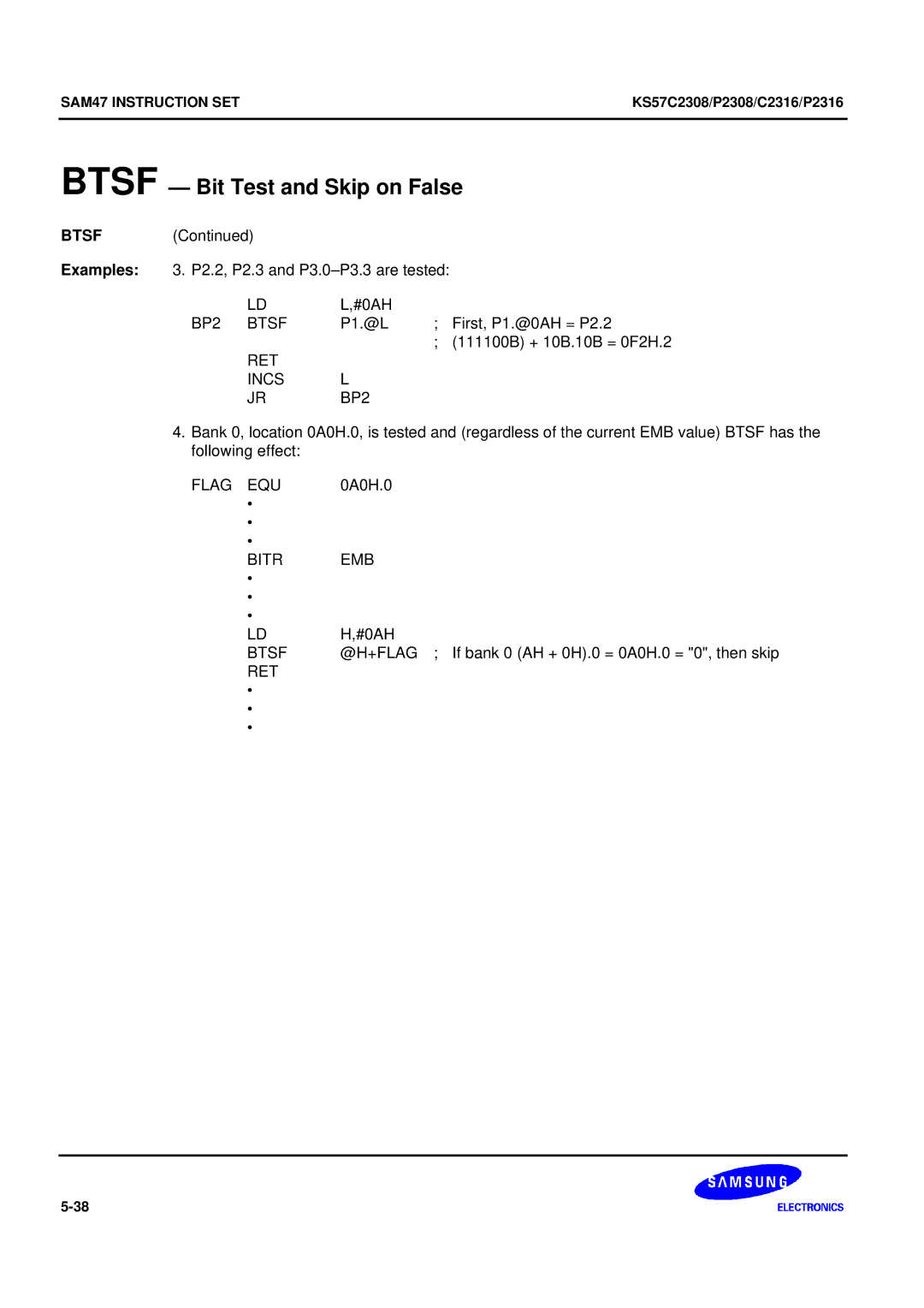 Samsung KS57C2308 manual BP2 Btsf, RET Incs BP2 