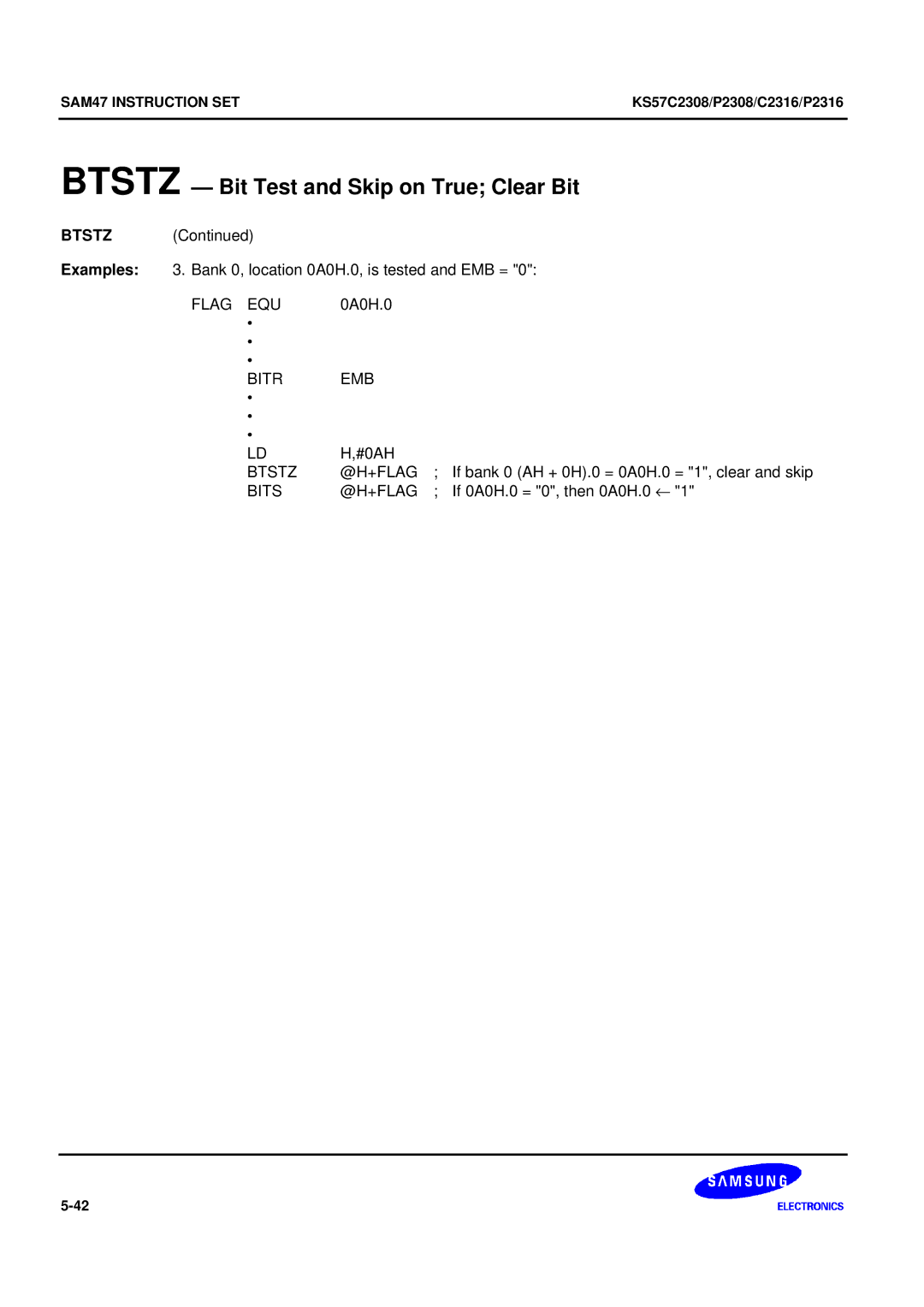 Samsung KS57C2308 manual Btstz @H+FLAG, Bits @H+FLAG 