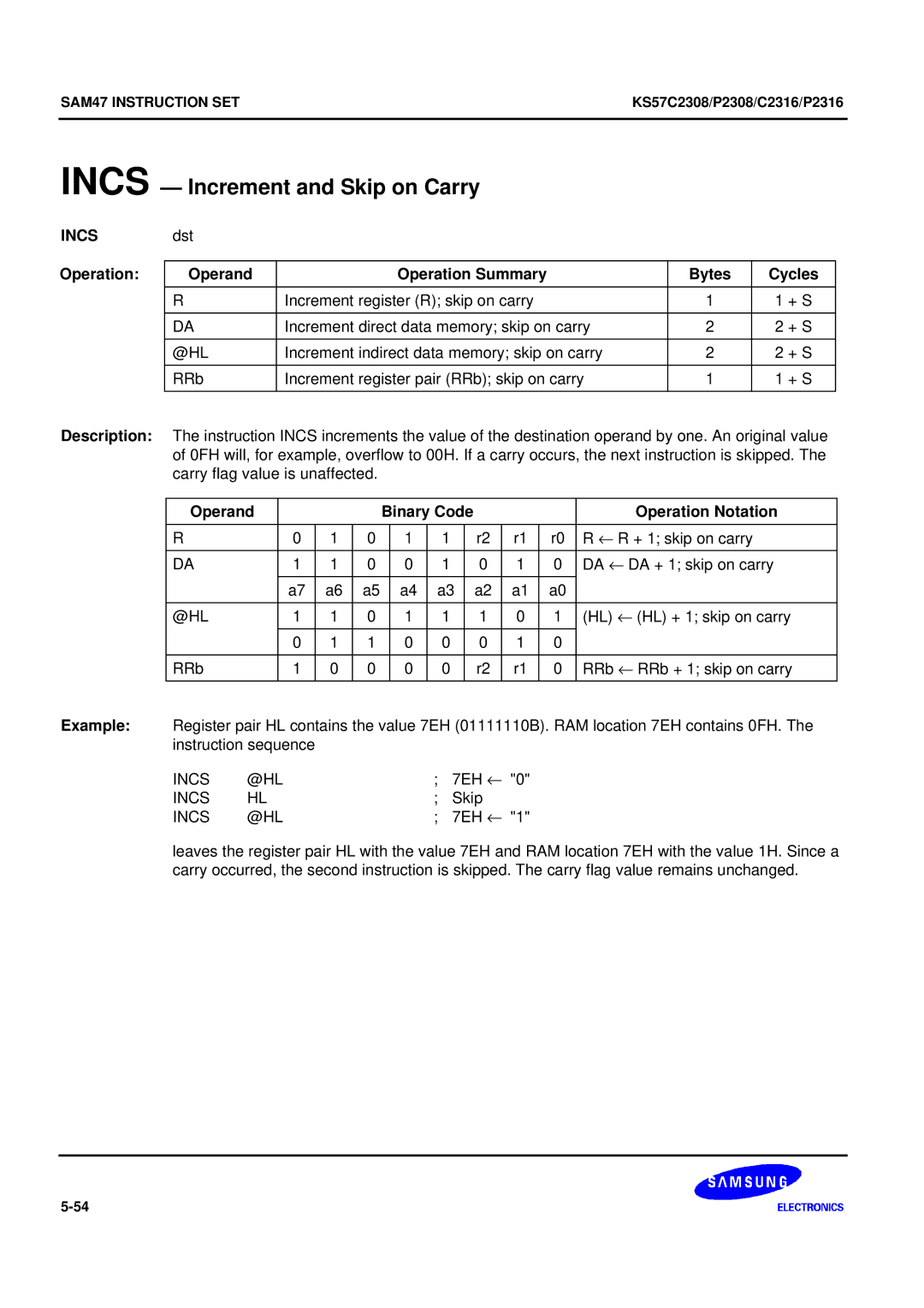 Samsung KS57C2308 manual Incs Increment and Skip on Carry, Incs @HL 