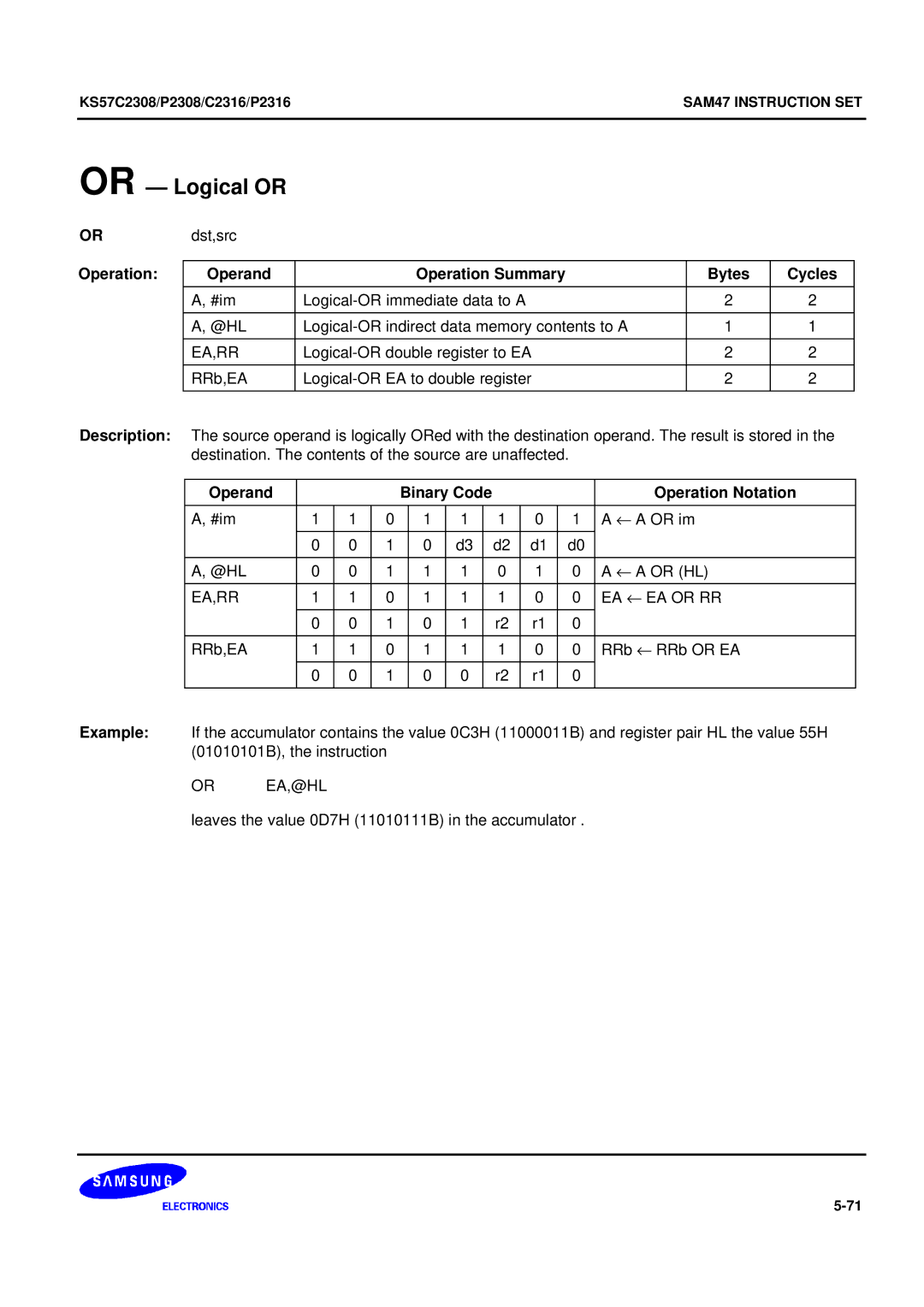 Samsung KS57C2308 manual Or Logical or, Or EA,@HL 