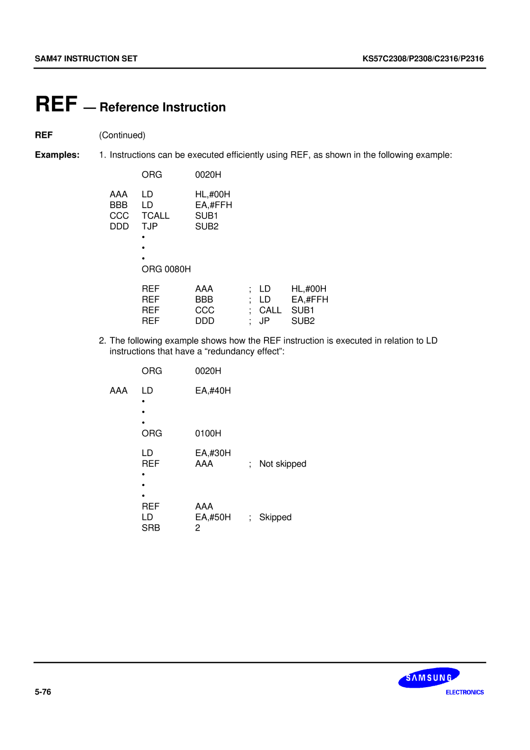 Samsung KS57C2308 manual BBB EA,#FFH CCC Tcall SUB1 DDD TJP SUB2, BBB EA,#FFH CCC Call SUB1 DDD SUB2, Aaa Ld 