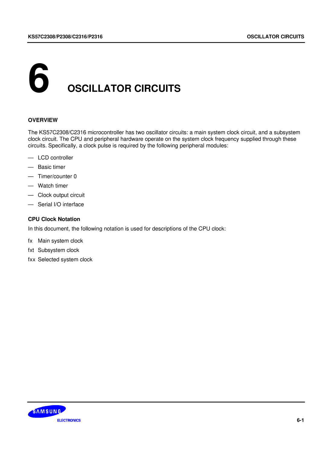 Samsung KS57C2308 manual Oscillator Circuits, CPU Clock Notation 