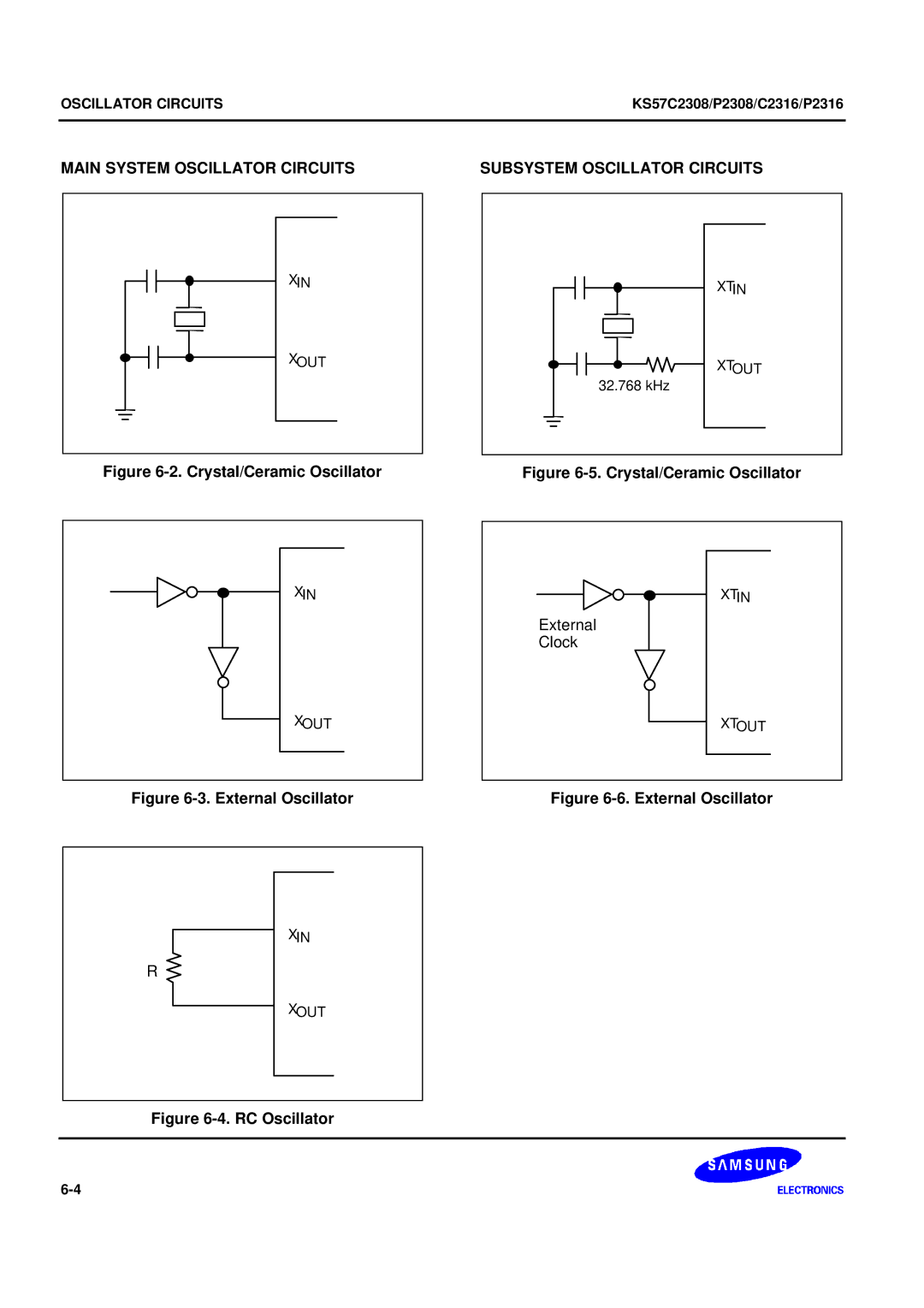 Samsung KS57C2308 manual Main System Oscillator Circuits, Subsystem Oscillator Circuits 