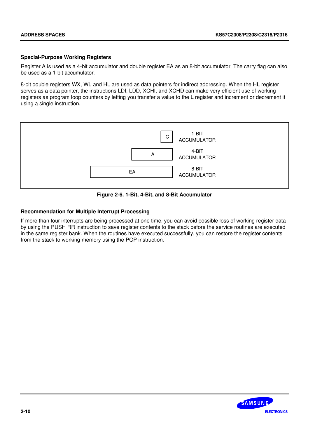 Samsung KS57C2308 manual Special-Purpose Working Registers 