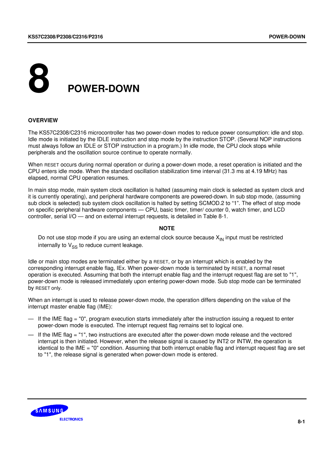 Samsung KS57C2308 manual Power-Down, Overview 