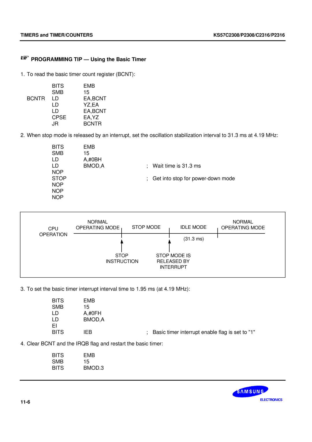 Samsung KS57C2308 manual + Programming TIP Using the Basic Timer 