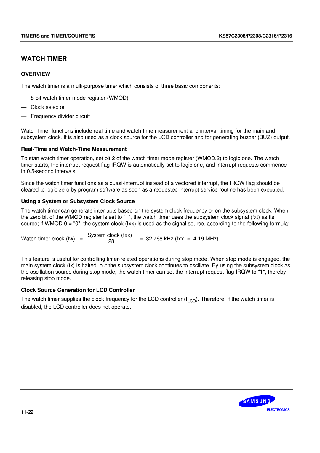 Samsung KS57C2308 manual Real-Time and Watch-Time Measurement, Using a System or Subsystem Clock Source 