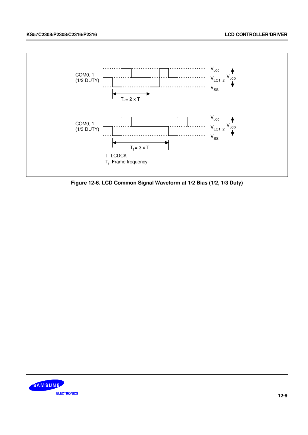 Samsung KS57C2308 manual LCD Common Signal Waveform at 1/2 Bias 1/2, 1/3 Duty 