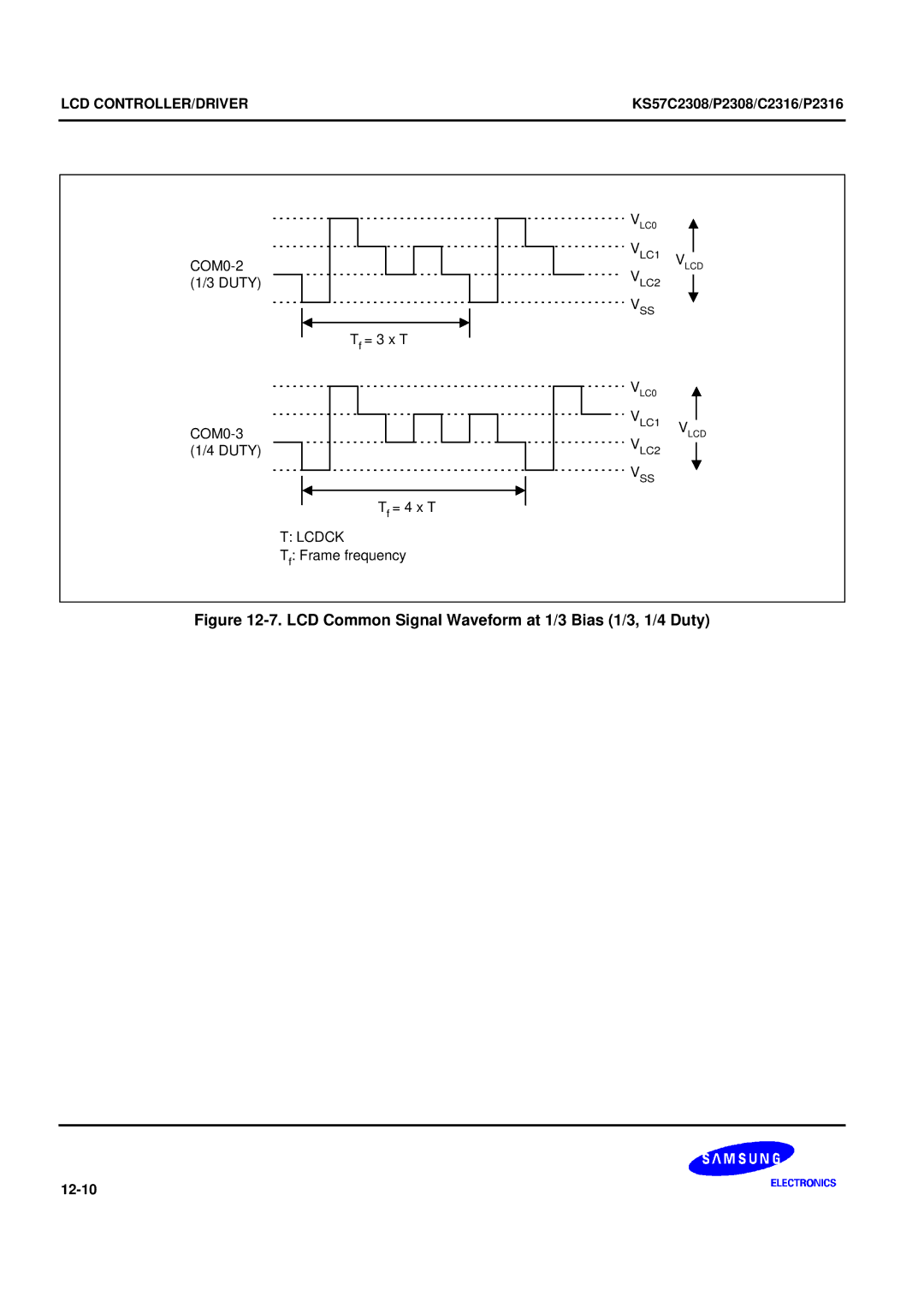 Samsung KS57C2308 manual LCD Common Signal Waveform at 1/3 Bias 1/3, 1/4 Duty 