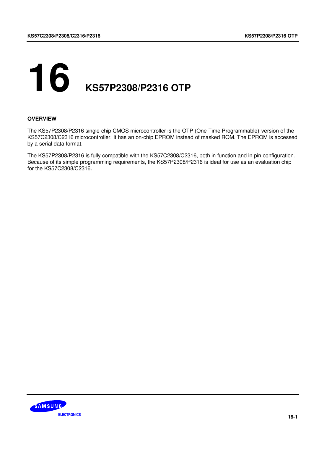 Samsung KS57C2308 manual 16 KS57P2308/P2316 OTP 