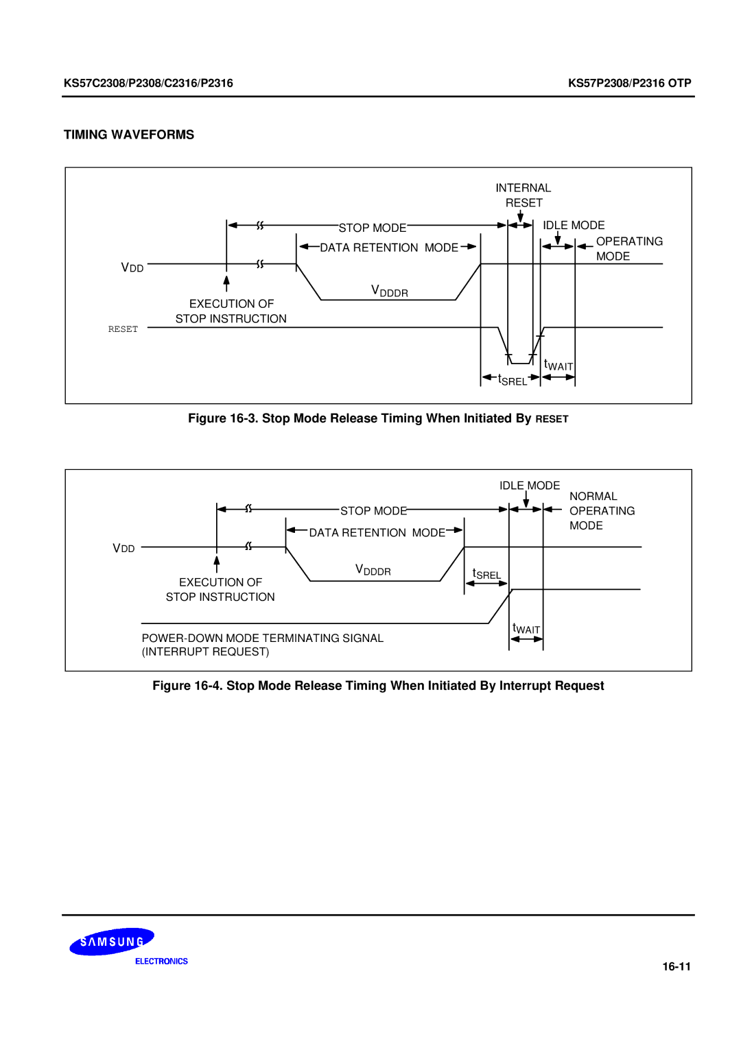 Samsung KS57C2308 manual Timing Waveforms, Stop Mode Release Timing When Initiated By Reset 