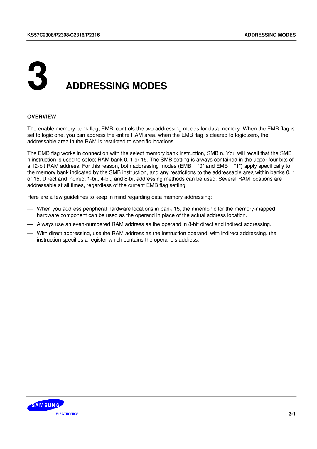 Samsung KS57C2308 manual Addressing Modes, Overview 