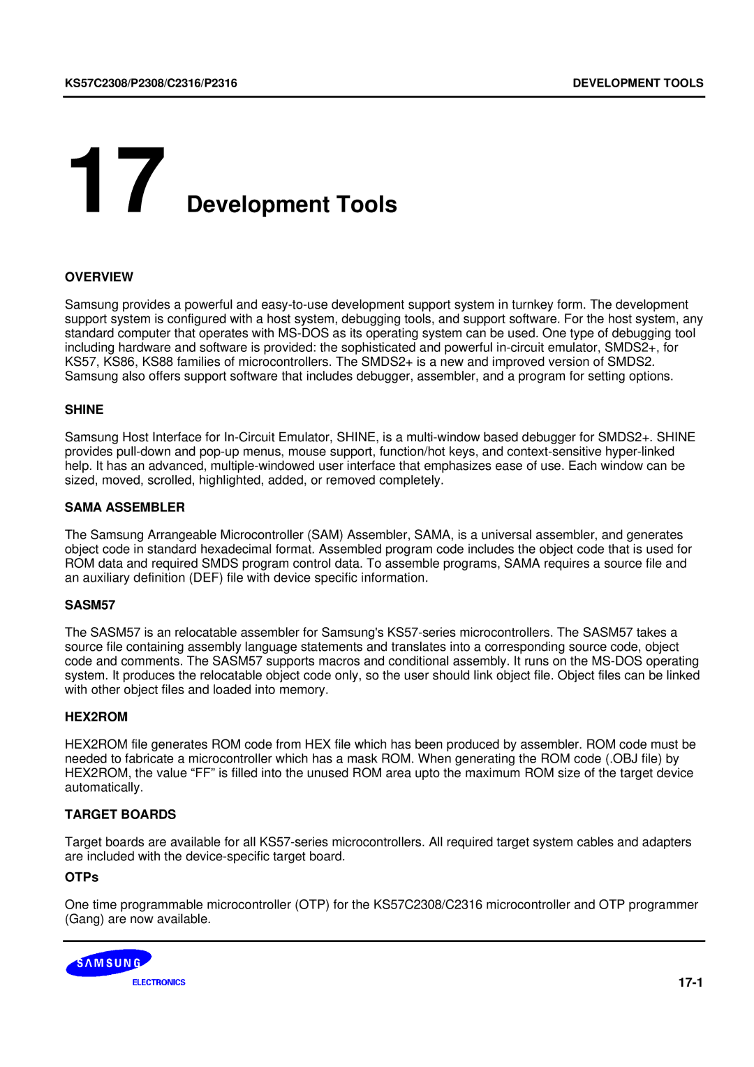 Samsung KS57C2308 manual Shine, Sama Assembler, SASM57, HEX2ROM, Target Boards 