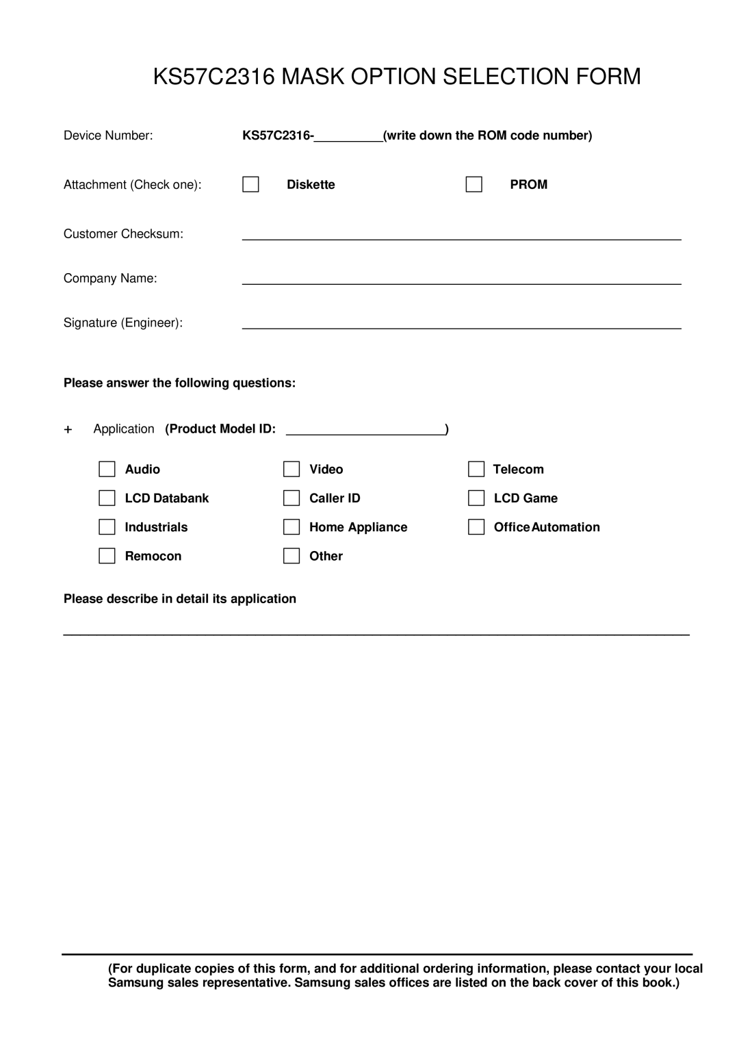 Samsung KS57C2308 manual KS57C2316 Mask Option Selection Form 