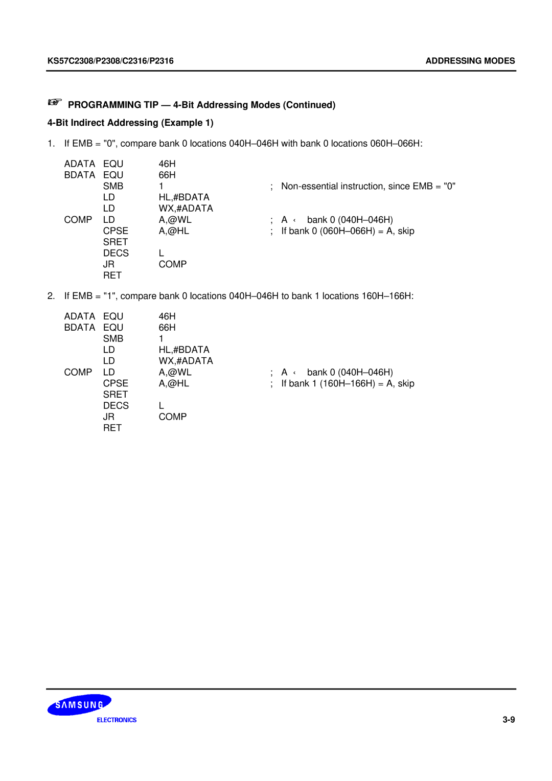 Samsung KS57C2308 manual Bdata EQU, Cpse @HL, Sret Decs Comp RET, SMB HL,#BDATA WX,#ADATA Comp @WL 