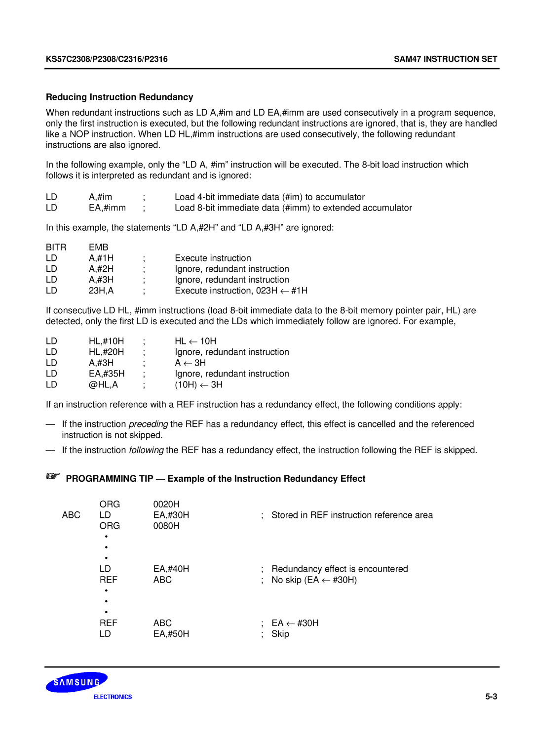 Samsung KS57C2308 manual Reducing Instruction Redundancy, Bitr EMB 