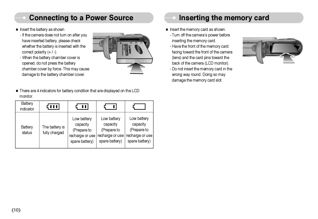 Samsung L Series manual Inserting the memory card 