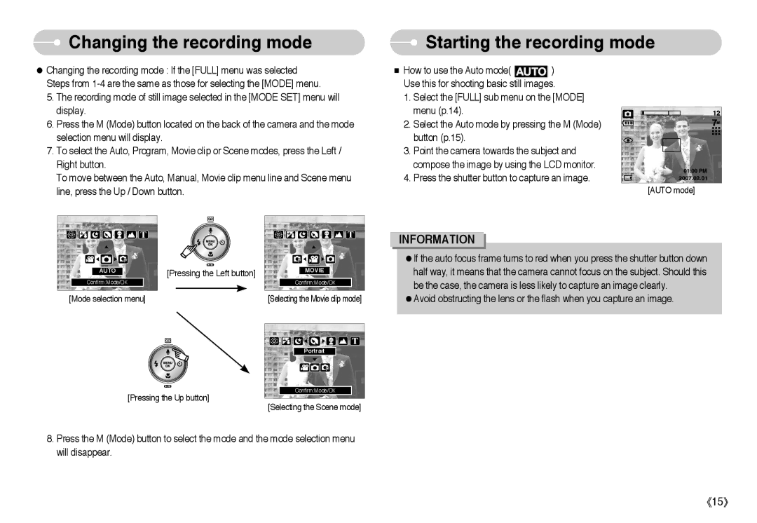 Samsung L Series manual Starting the recording mode 