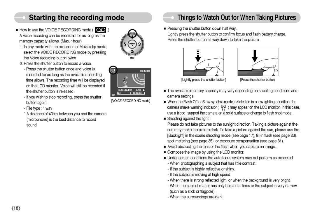 Samsung L Series manual Things to Watch Out for When Taking Pictures 