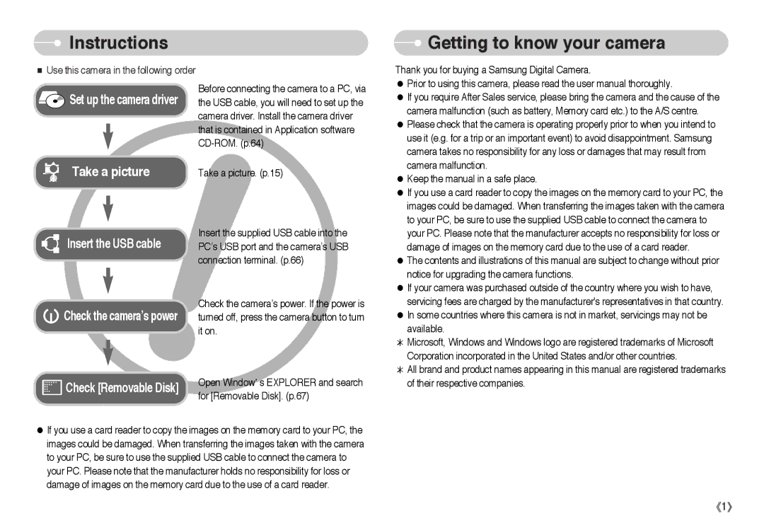 Samsung L Series manual Instructions Getting to know your camera, Take a picture 