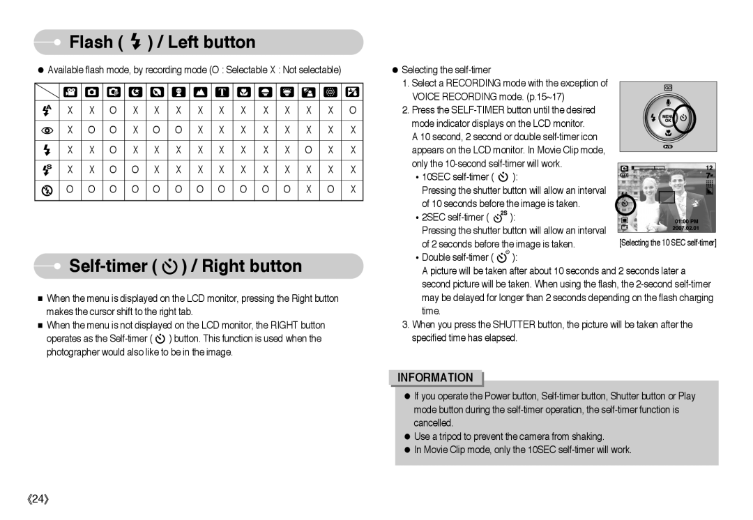 Samsung L Series manual Self-timer / Right button 