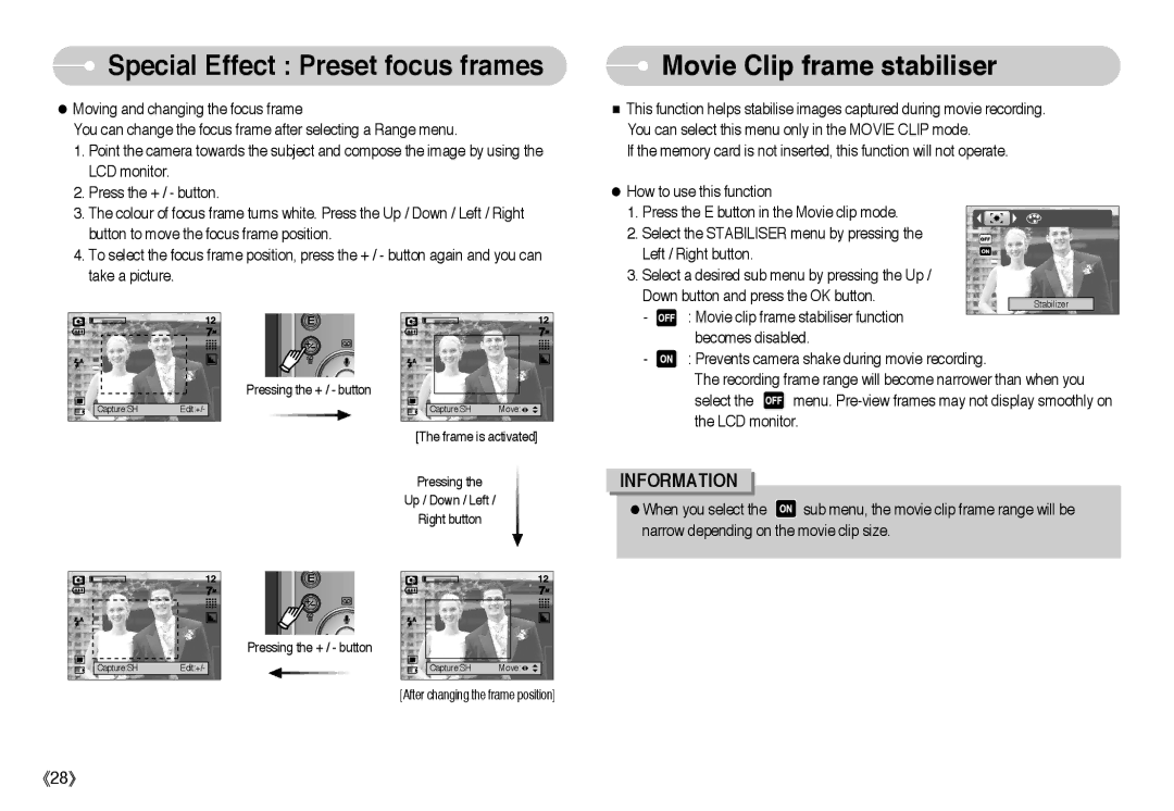 Samsung L Series manual Movie Clip frame stabiliser 