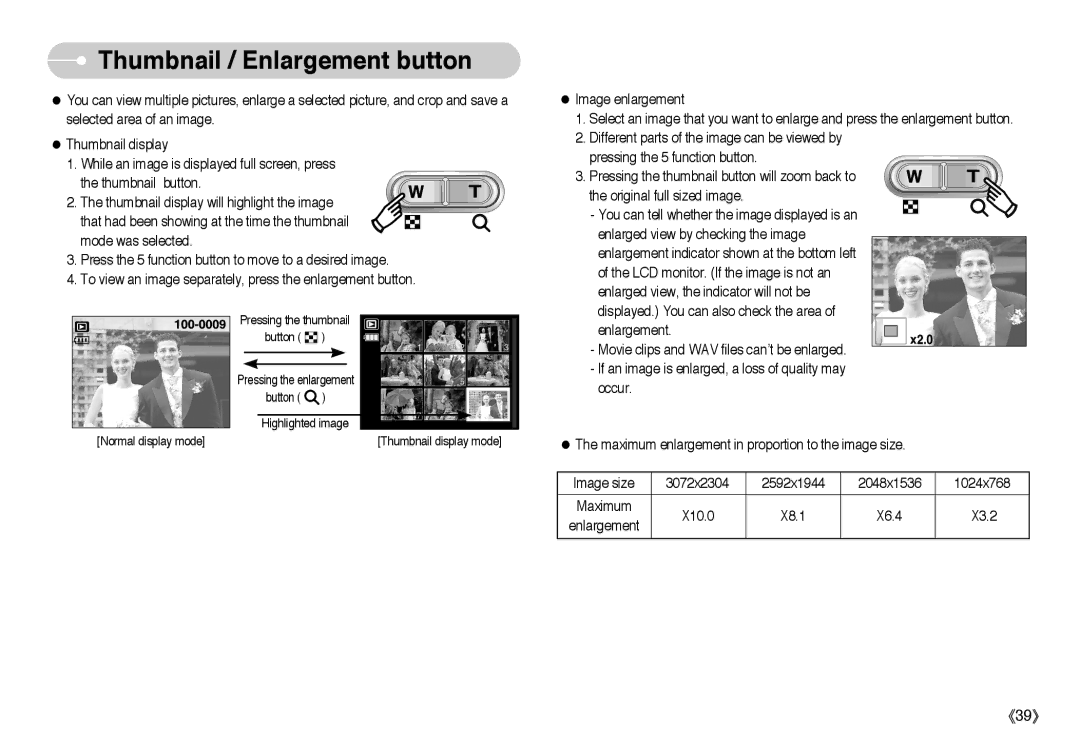 Samsung L Series manual Thumbnail / Enlargement button 