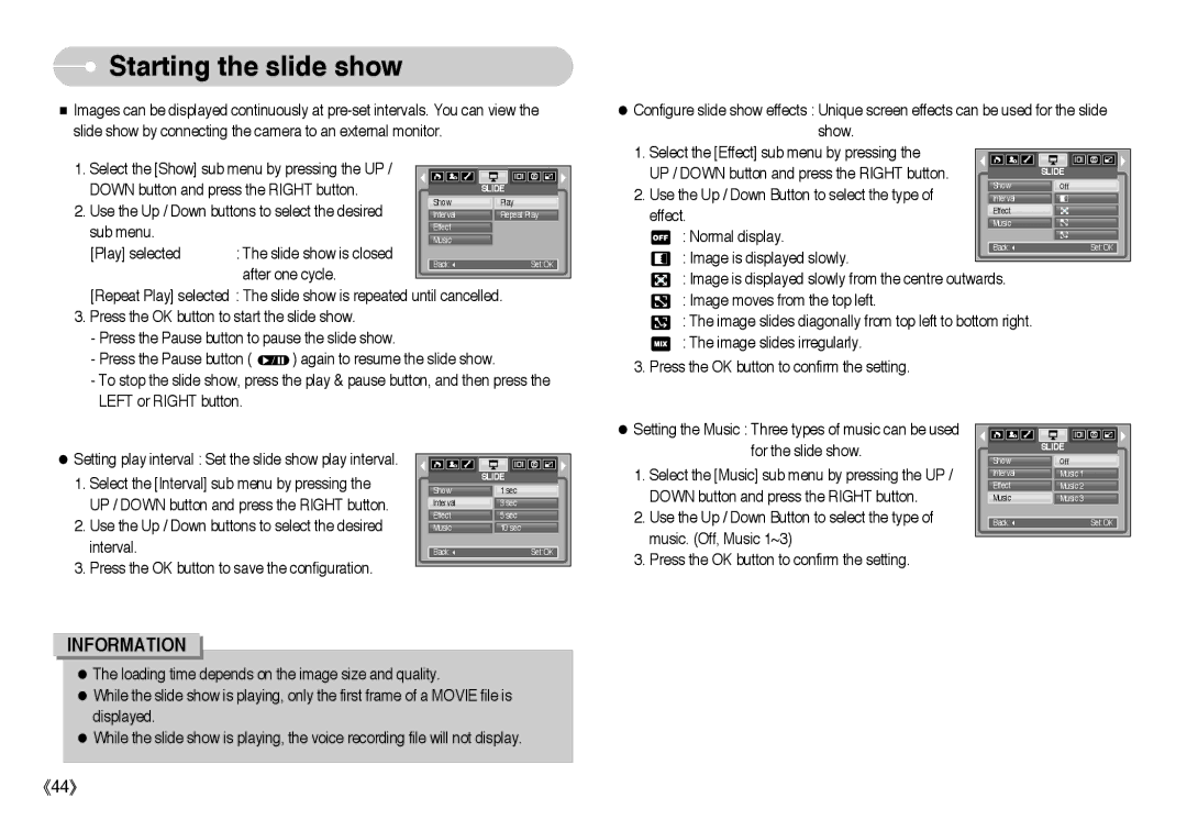 Samsung L Series manual Starting the slide show 