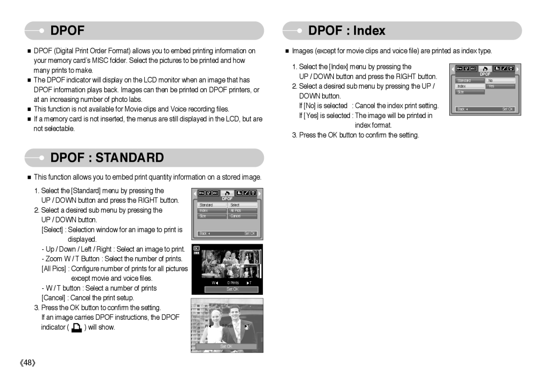 Samsung L Series manual Dpof Index 