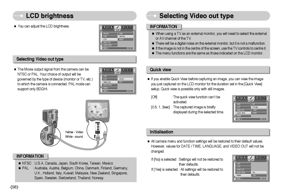 Samsung L Series manual LCD brightness, Selecting Video out type 