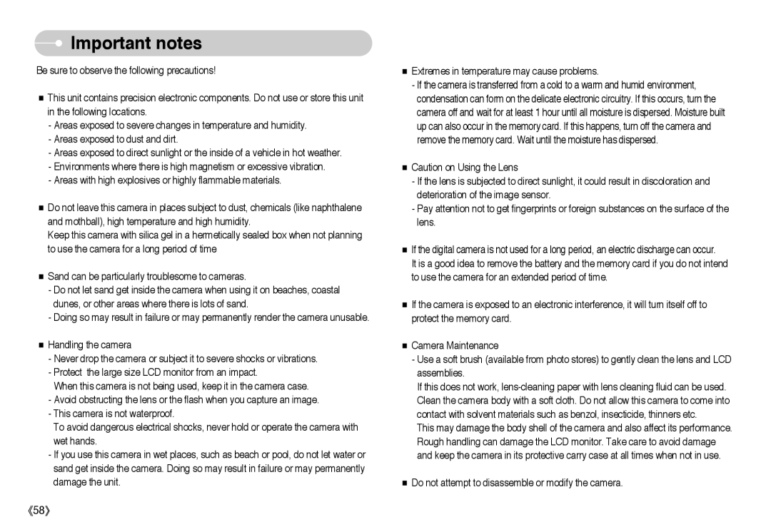 Samsung L Series manual Important notes 