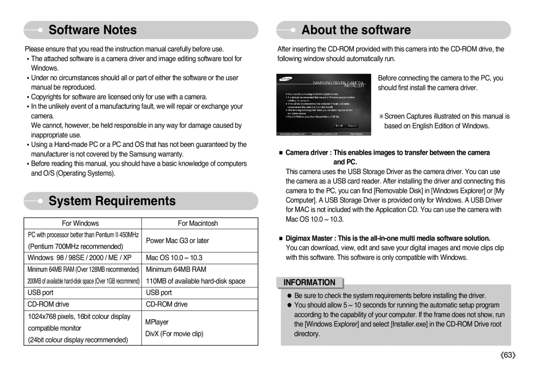 Samsung L Series manual Software Notes, System Requirements, About the software 