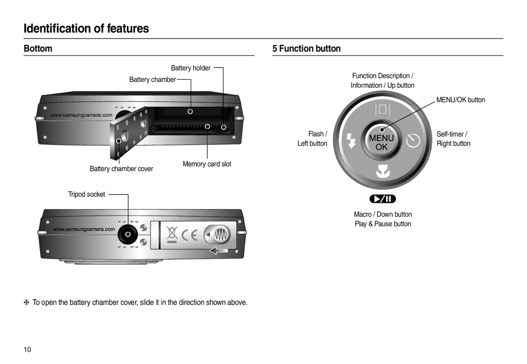 Samsung L100 manual Bottom, Function button 