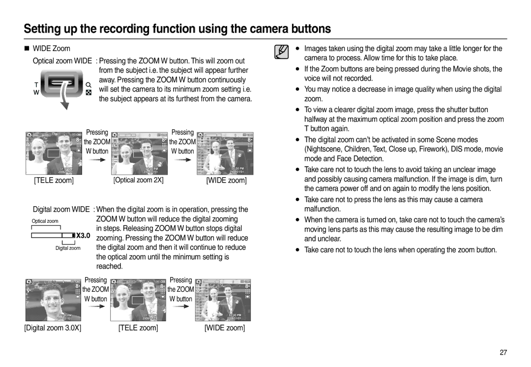 Samsung L100 manual Tele zoom 