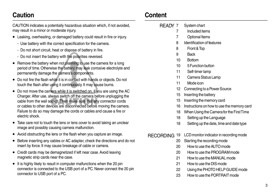 Samsung L100 manual Content 