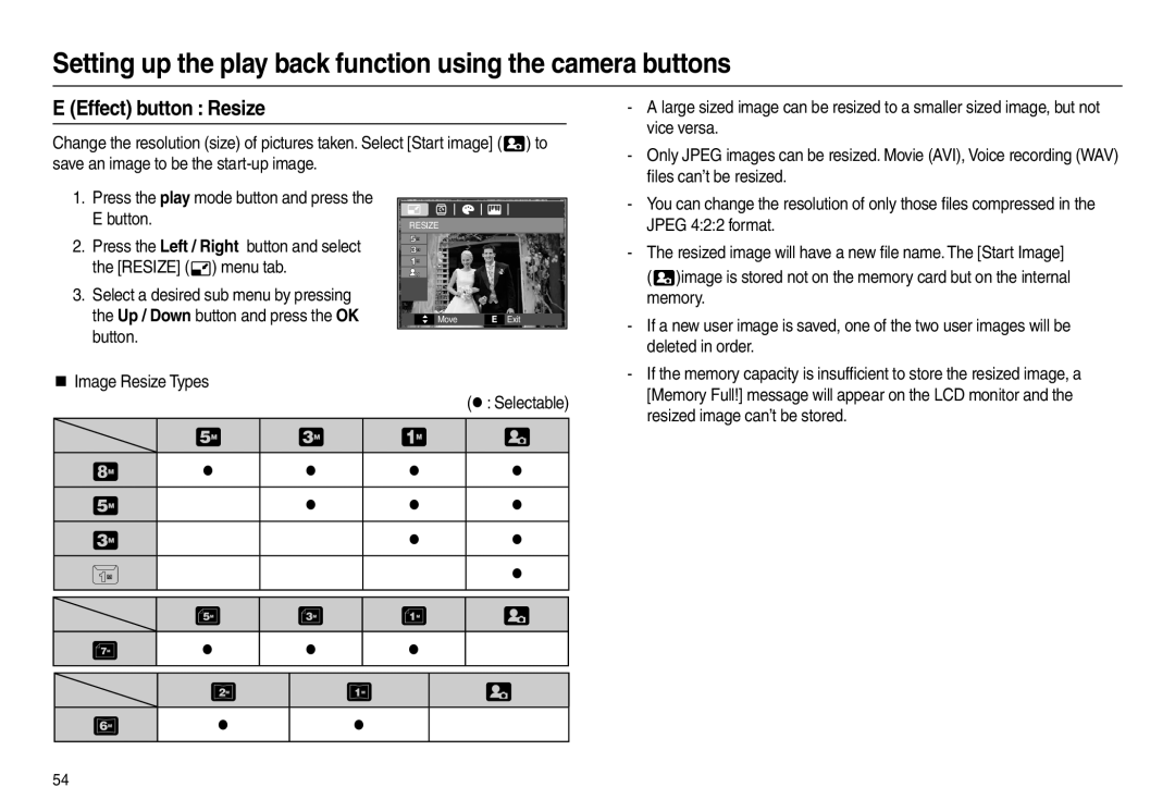 Samsung L100 manual Effect button Resize 